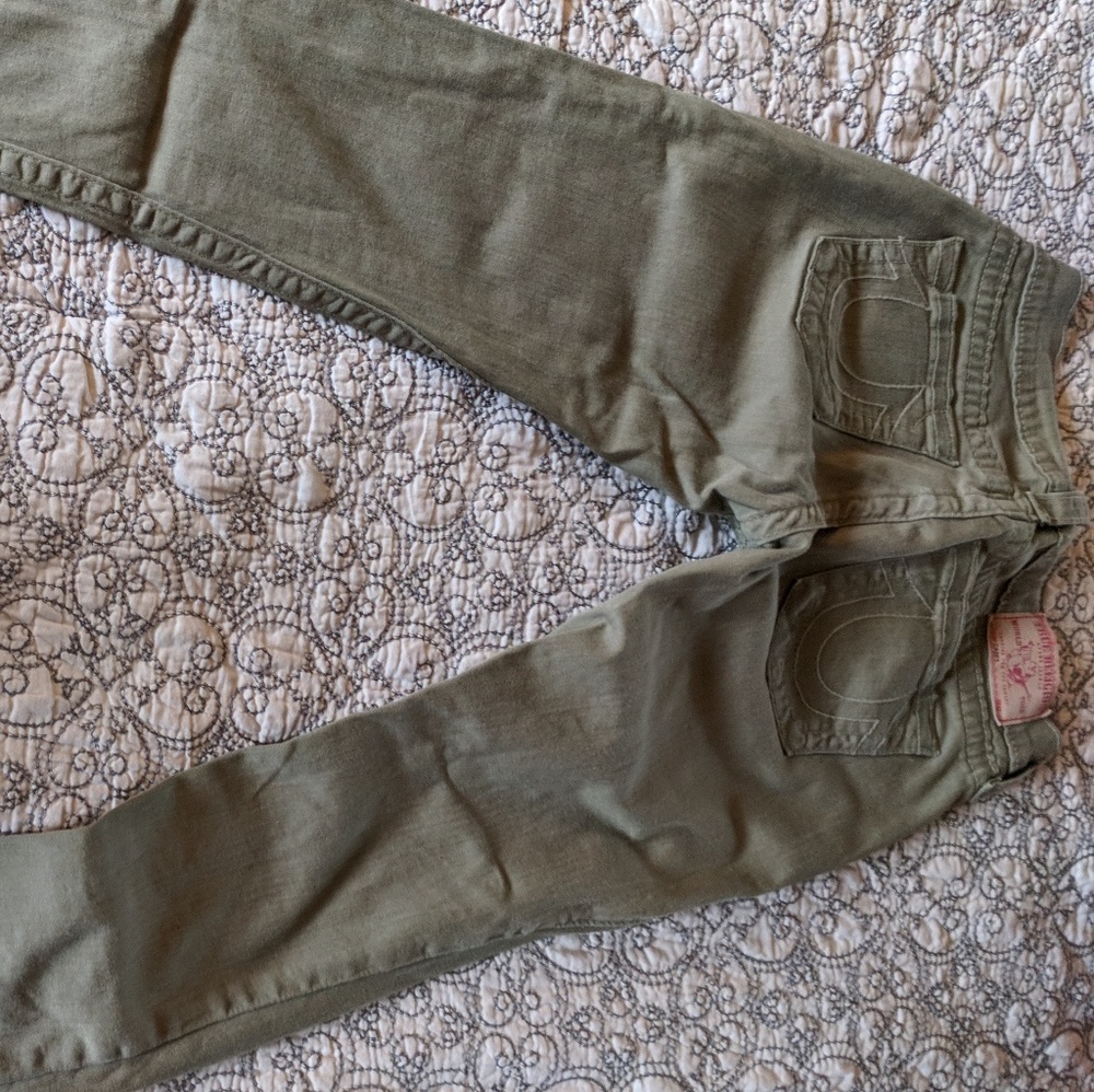 Olive green True religion skinny jeans